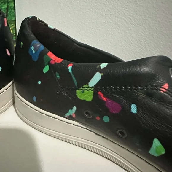 LANVIN black confetti splatter paint mens 6